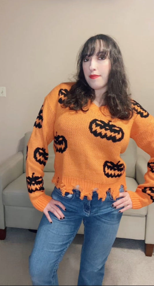 This is Halloween! Pumpkin Fray Sweater