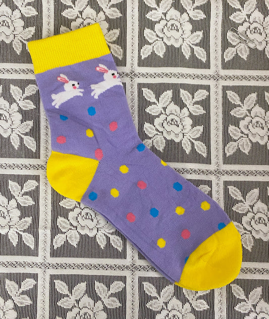 Purple happy easter Bunny & Dots socks