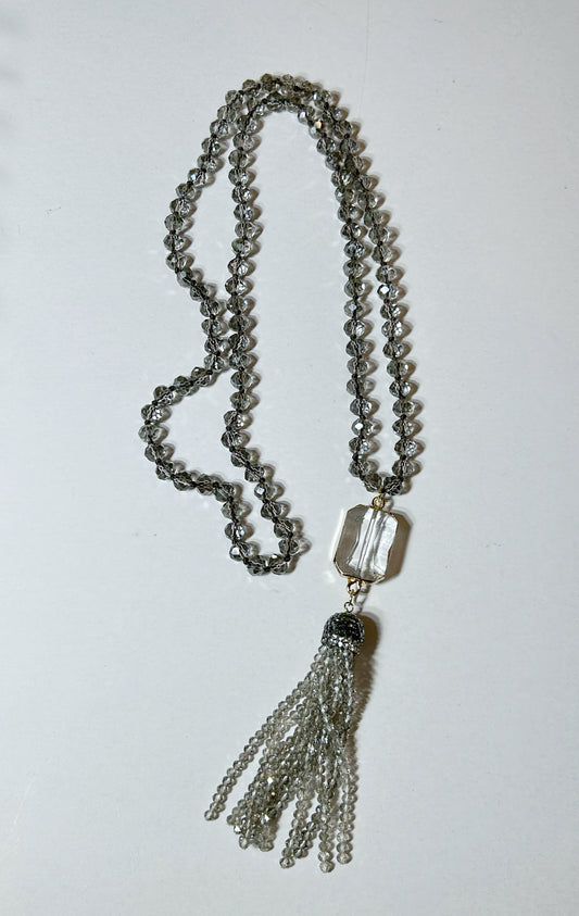 Boho Tassel Necklace: Gray