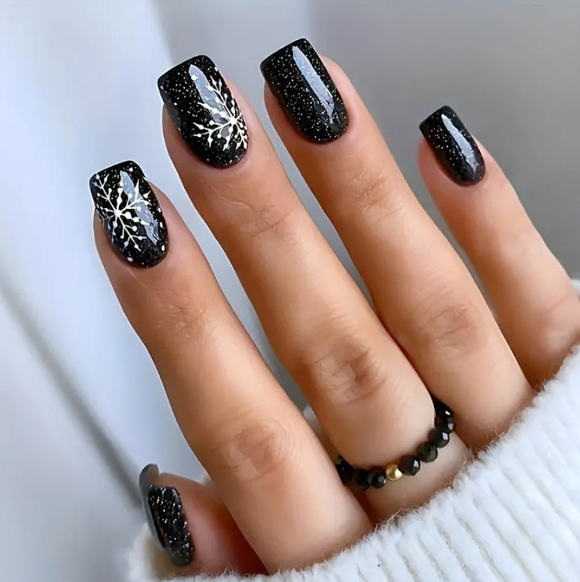 Dark Snowflake Nails