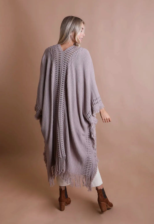 Bohemian Frayed Ruana: Gray