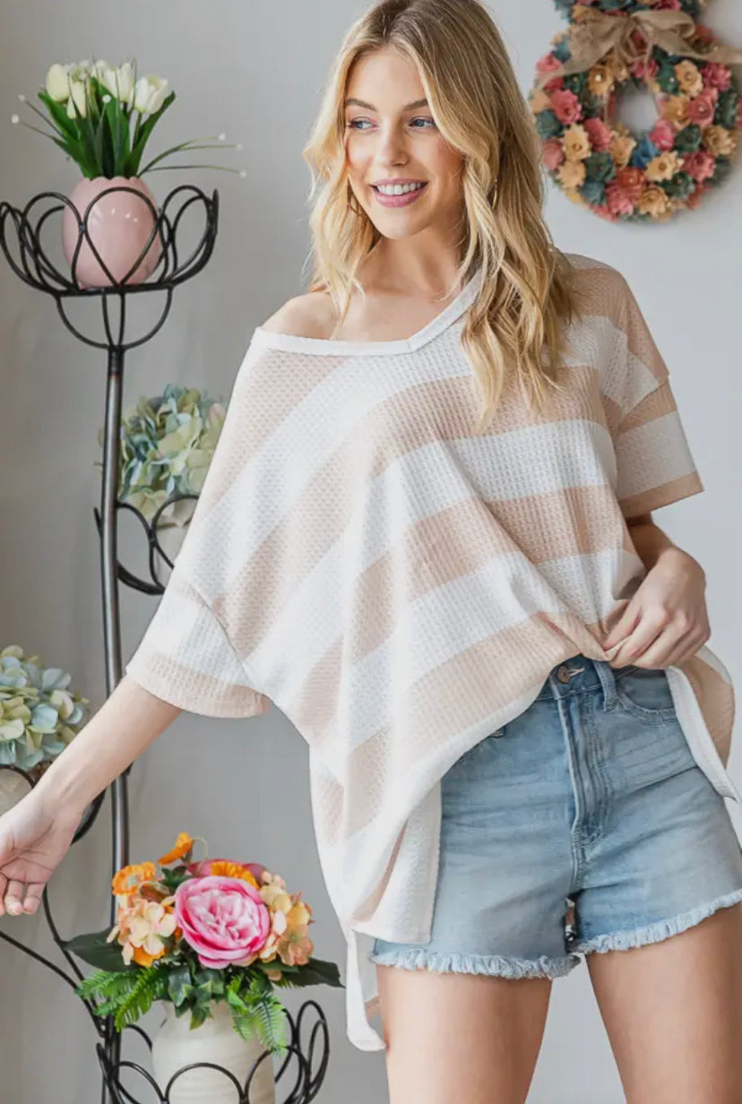 Sophia Stripe Oversized top: Beige