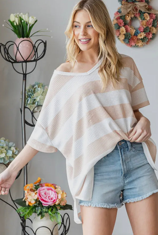 Sophia Stripe Oversized top: Beige