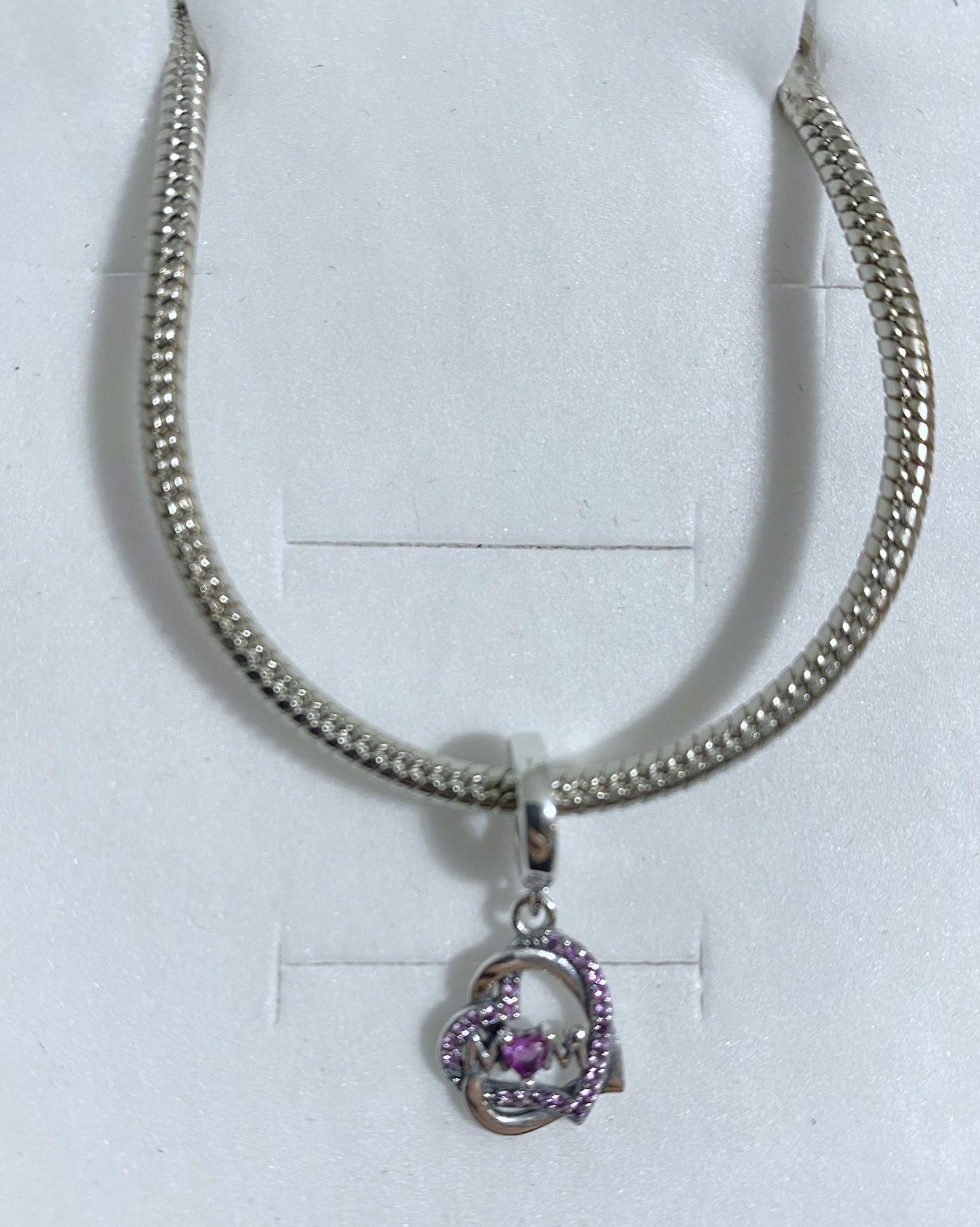 Mom Rhinestone Double Heart Charm Bracelet
