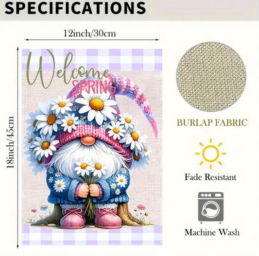 Spring Daisy Gnome Garden Flag