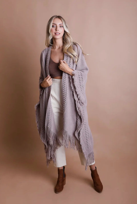 Bohemian Frayed Ruana: Gray
