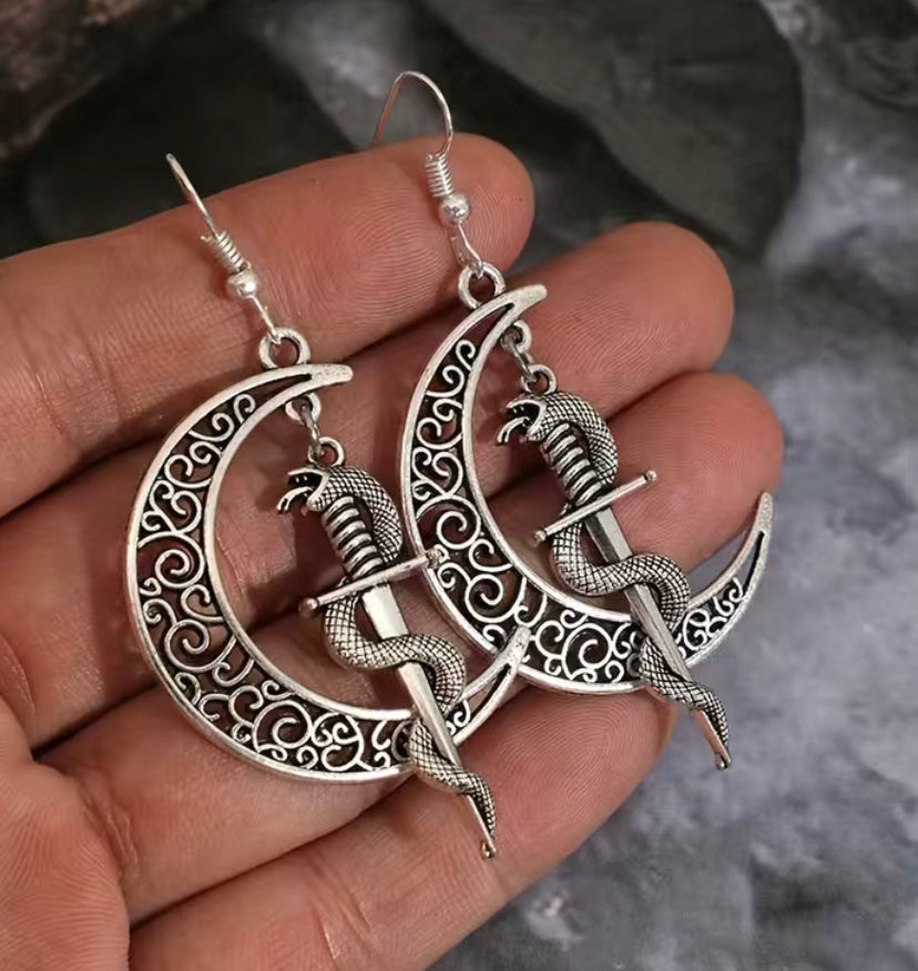Moon Snake Dagger Earrings