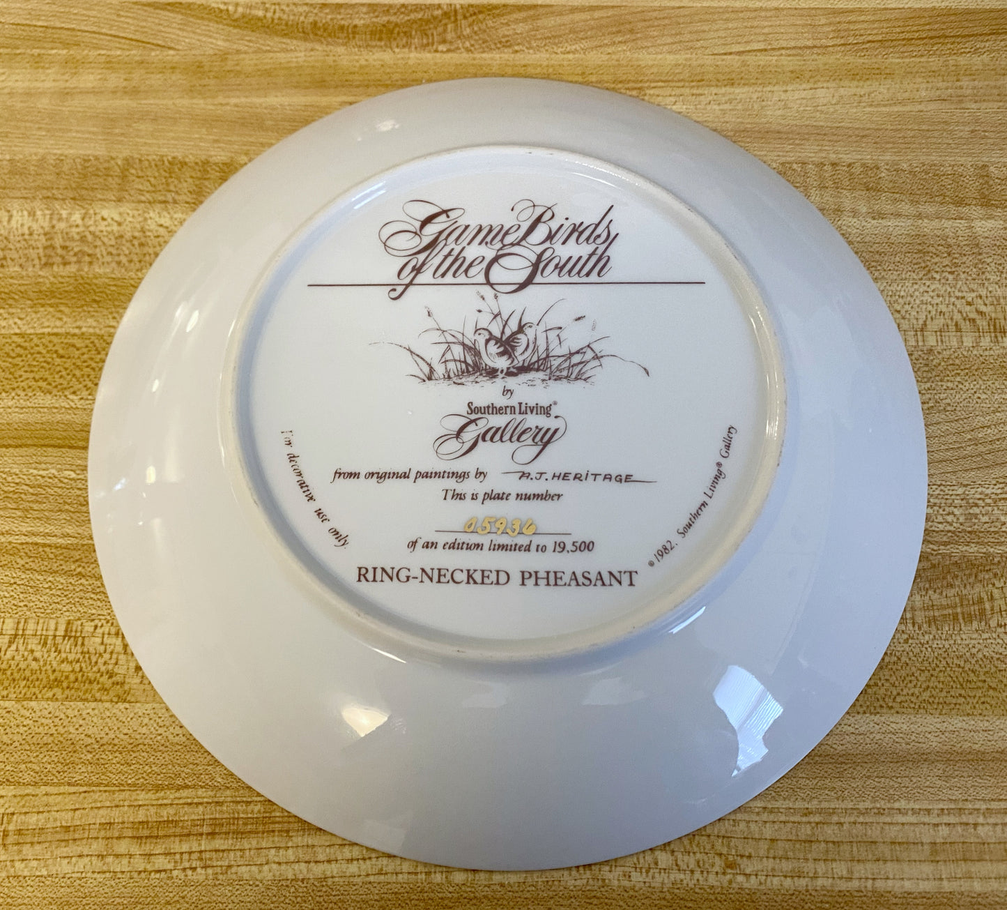 Game Birds of the South Decorative Plate: Ring-Necked Pheasant