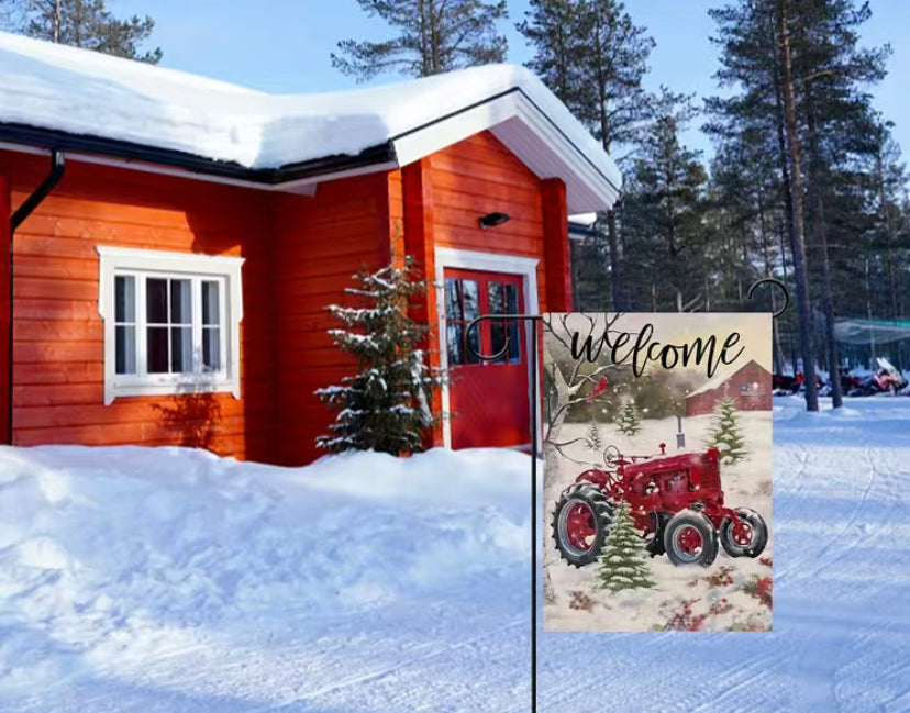 Winter Tractor Garden Flag