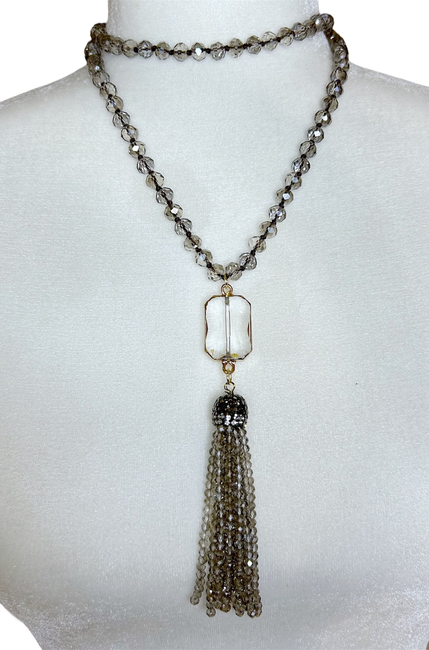 Boho Tassel Necklace: Gray