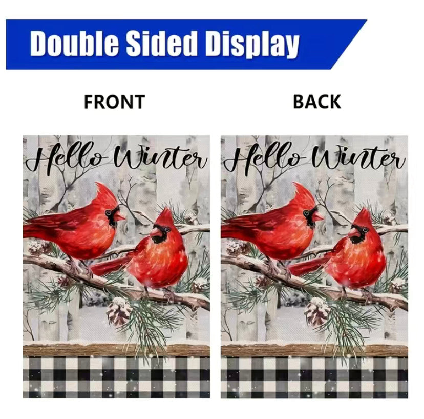 Hello Winter Cardinal Garden Flag