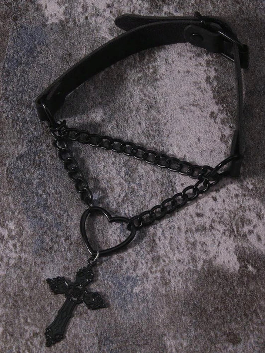 Goth Cross Heart Chain Choker