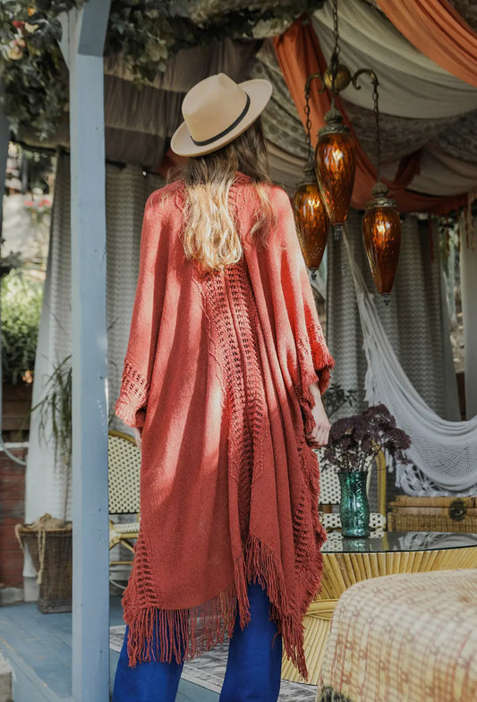 Bohemian Frayed Ruana: Rust
