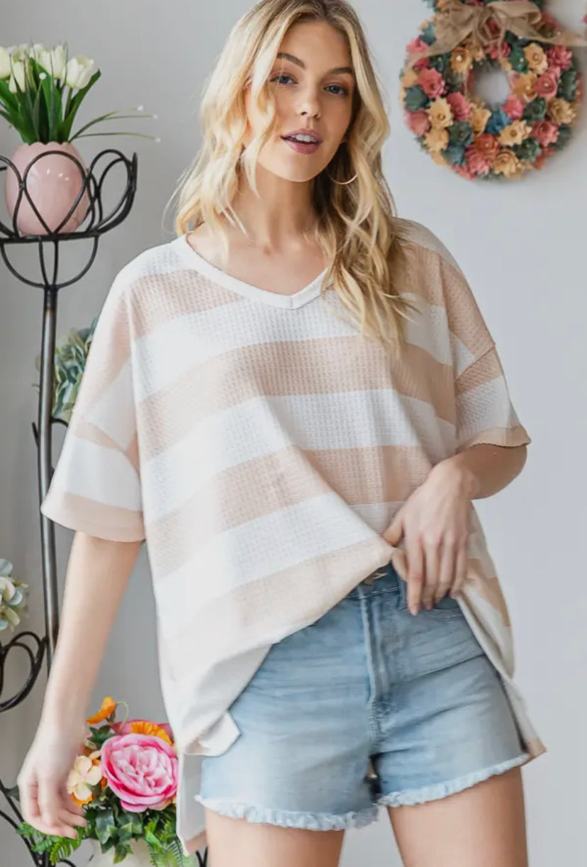 Sophia Stripe Oversized top: Beige