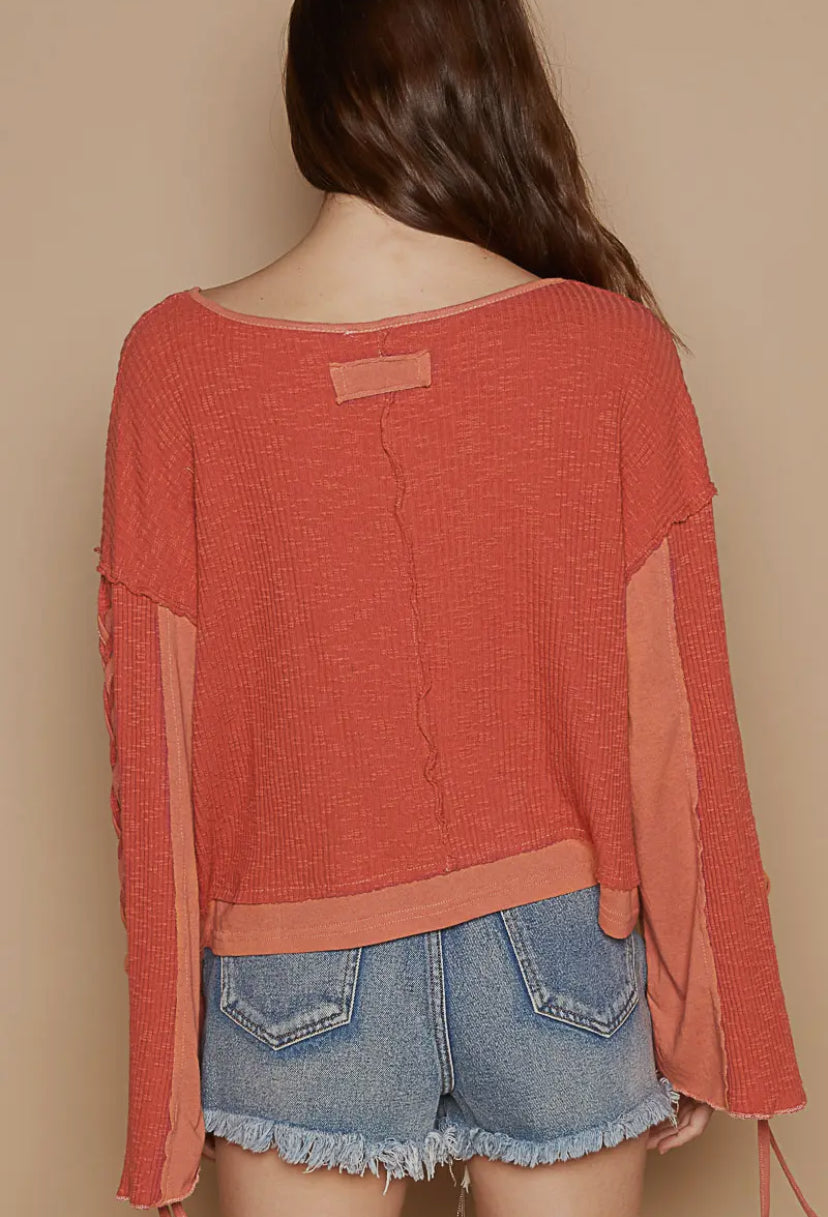 Cozy Corset sided tie long sleeve: rust
