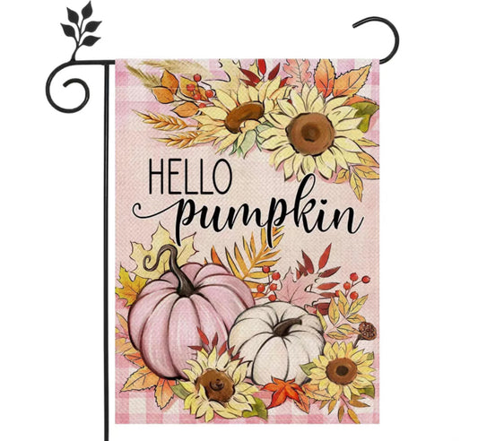 Hello pumpkin pink garden flag