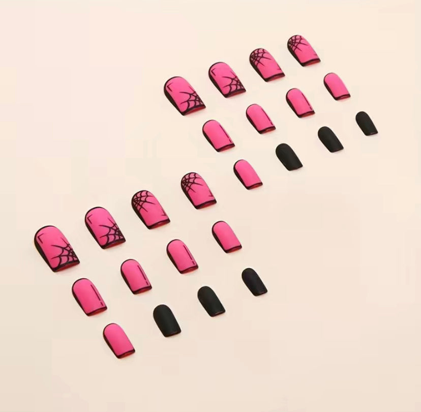 Cobweb Pink & Black Nails