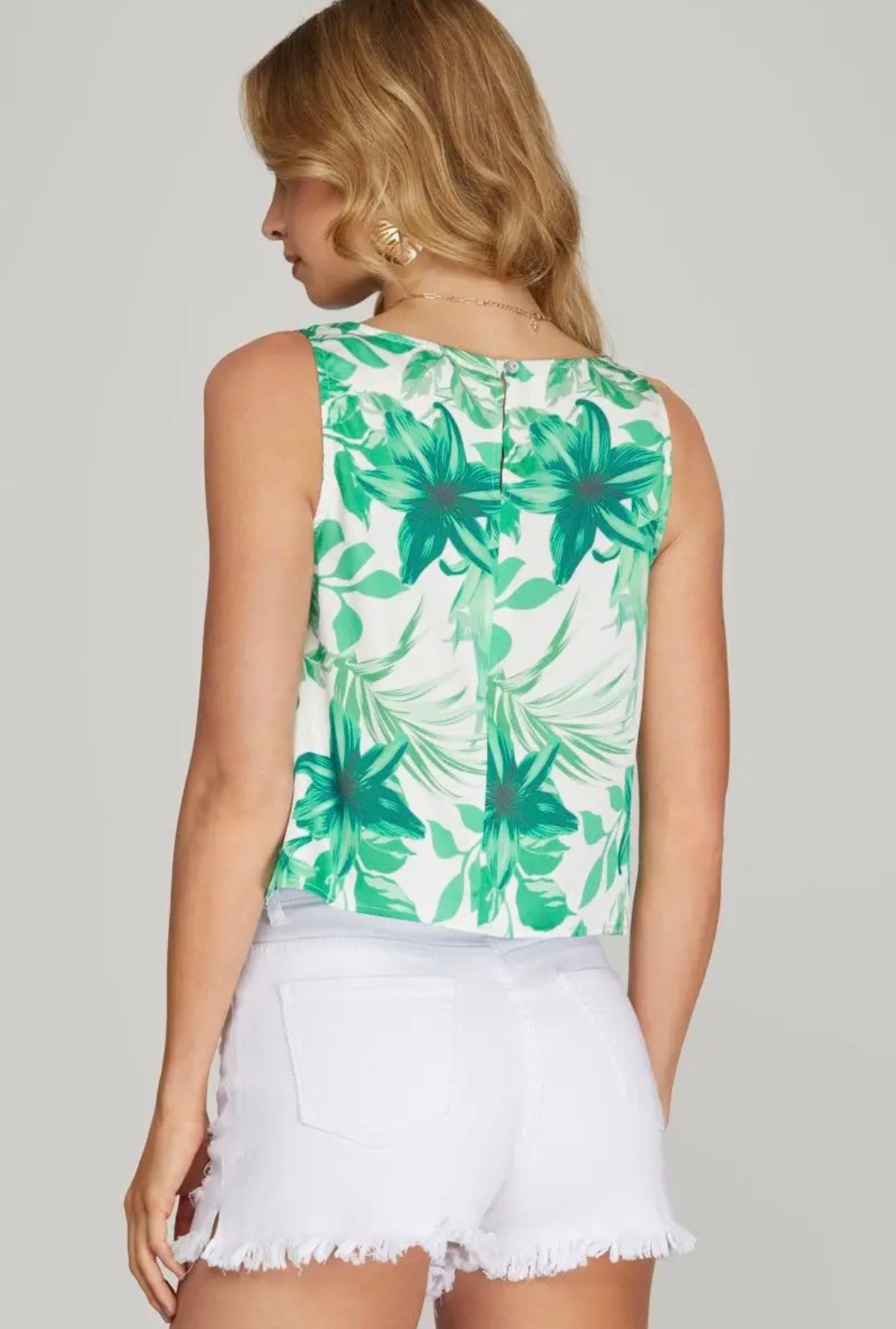 Green Floral Satin Top