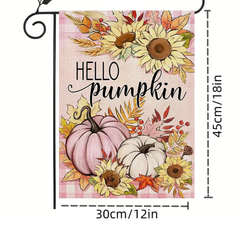 Hello pumpkin pink garden flag