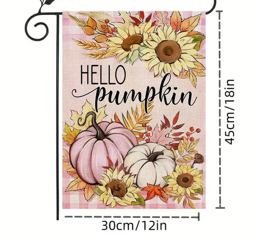 Hello pumpkin pink garden flag