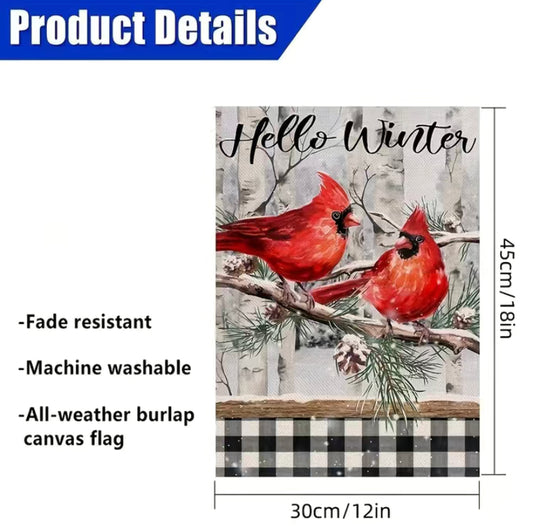 Hello Winter Cardinal Garden Flag