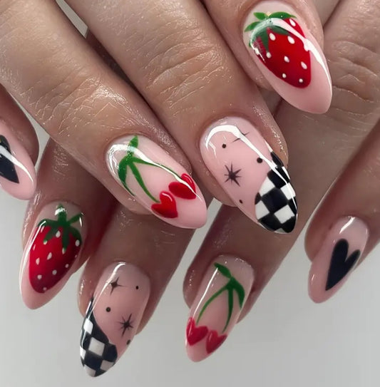 Strawberry Checkered Nails