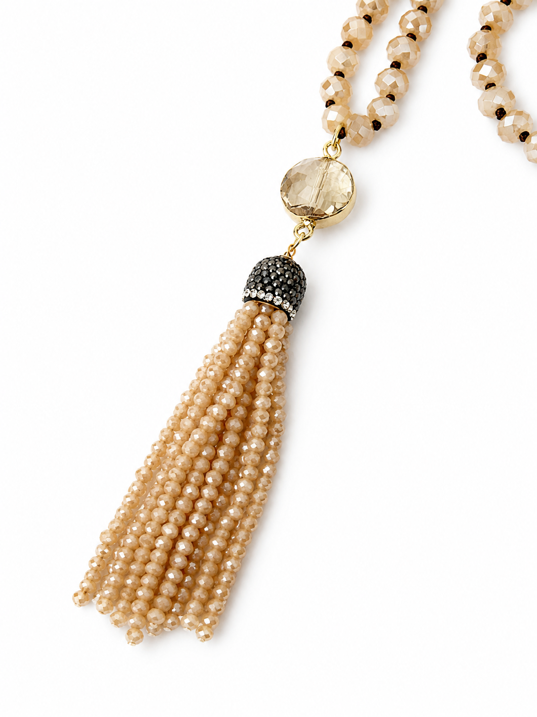 Boho Gem Tassel Necklace: Gold