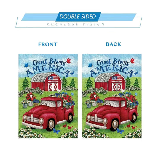 God Bless America Truck Rustic garden flag