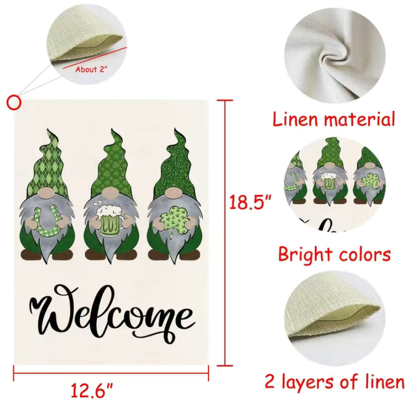 St. Patrick’s Day gnome garden flag
