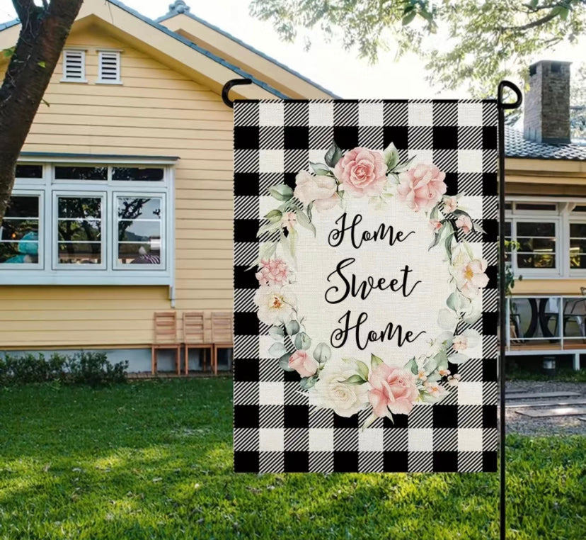 Home Sweet Home Plaid garden flag