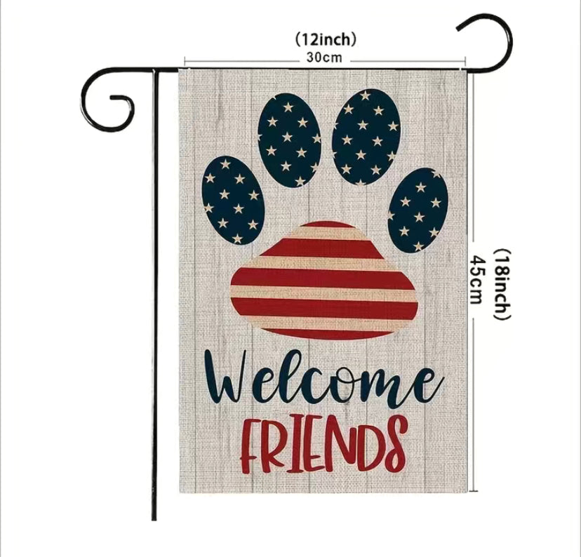 Welcome friends Paw USA garden flag
