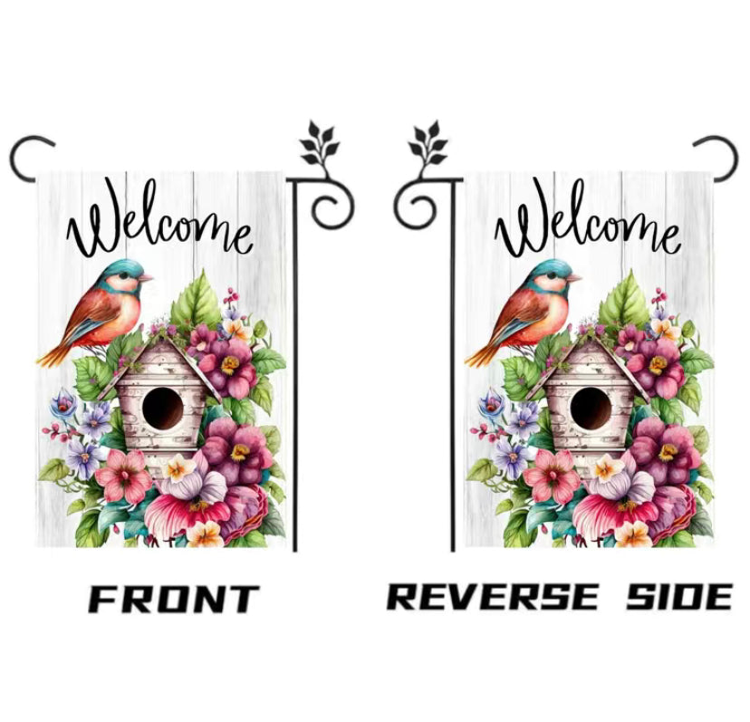 Birdhouse garden flag