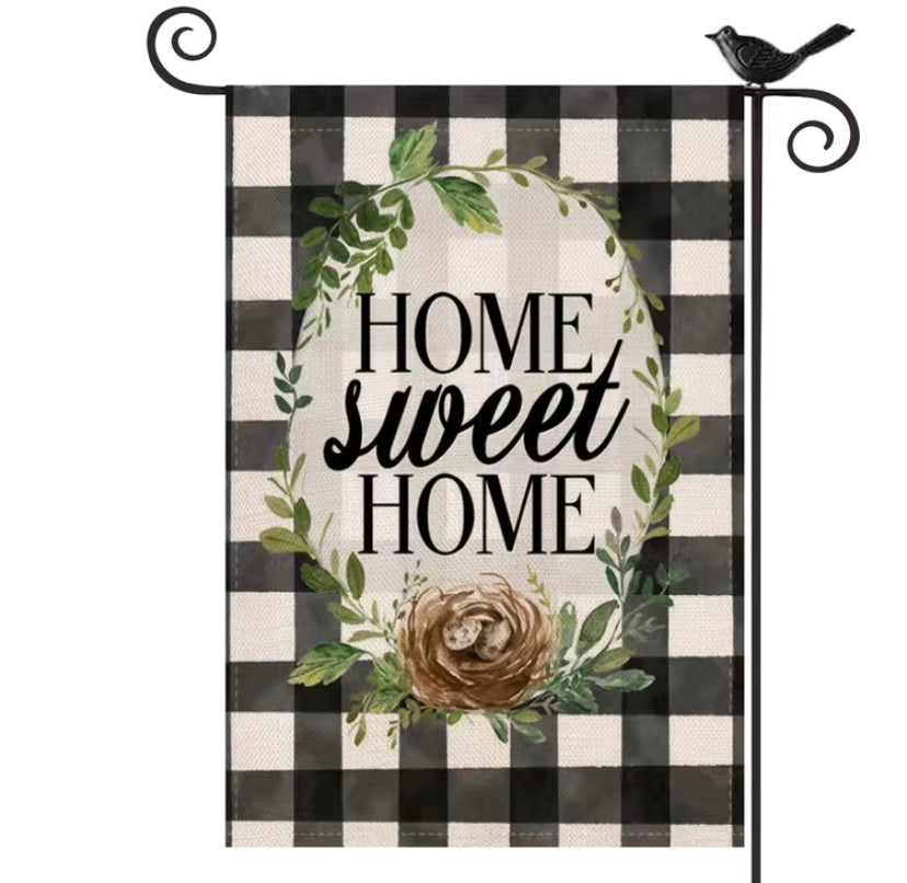 Home Sweet Home Plaid garden flag