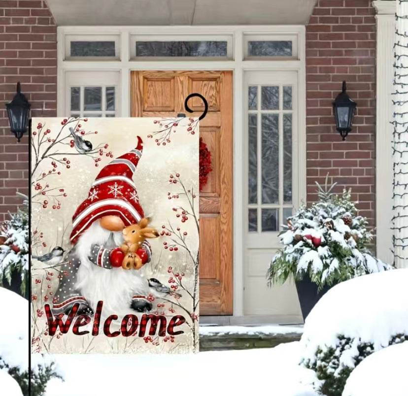 Christmas Gnome garden flag