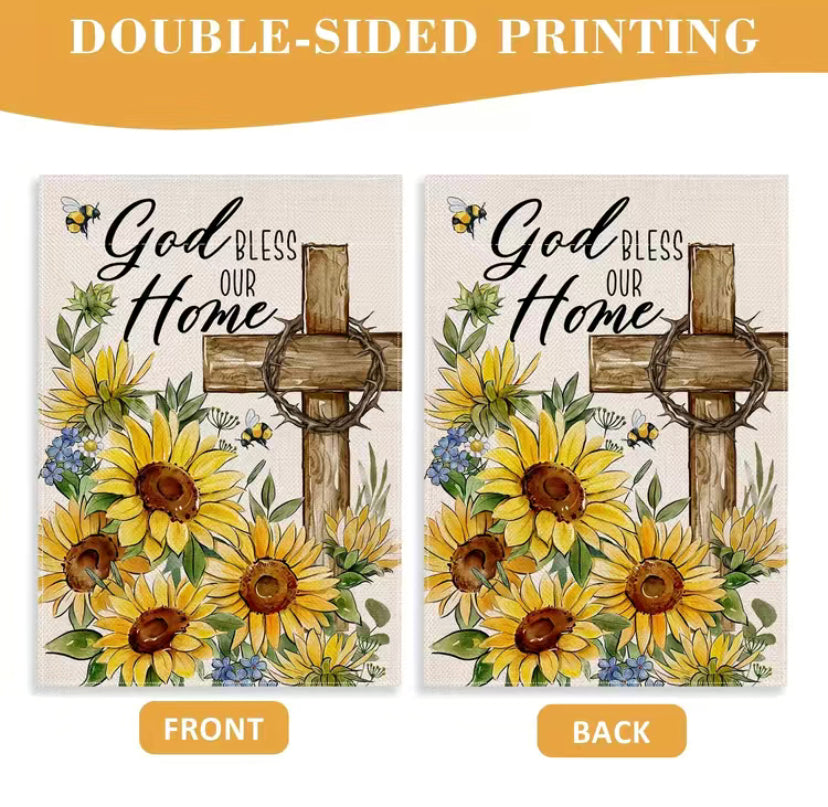 God bless our home garden flag
