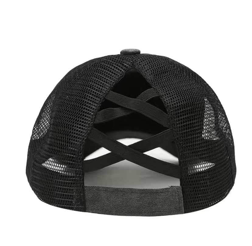 Dog Mom Ponytail hat black