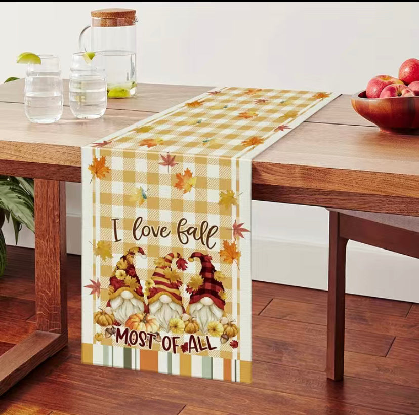 I love Fall Most of All Gnome table runner