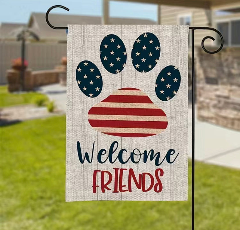 Welcome friends Paw USA garden flag