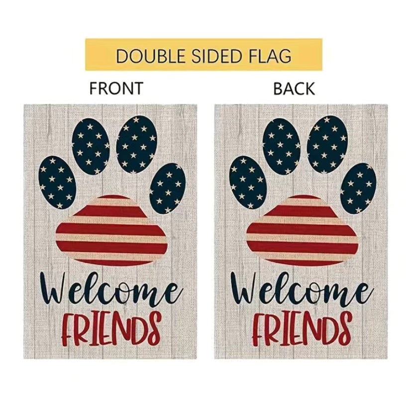 Welcome friends Paw USA garden flag