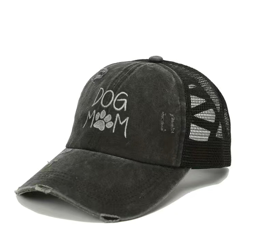 Dog Mom Ponytail hat black