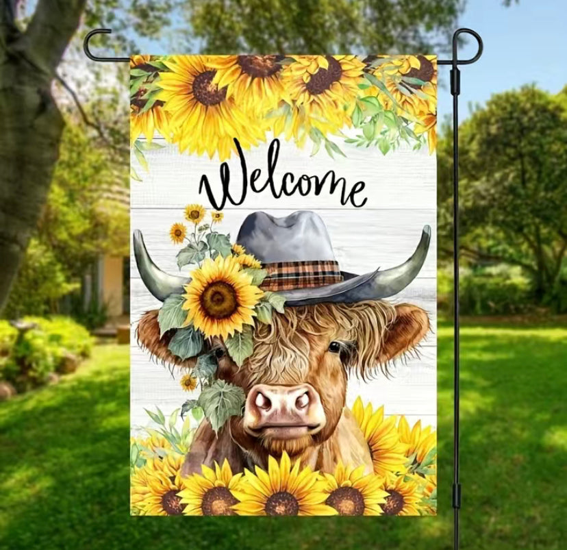 Cow Welcome garden flag