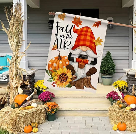 Fall is in the air Gnome garden flag