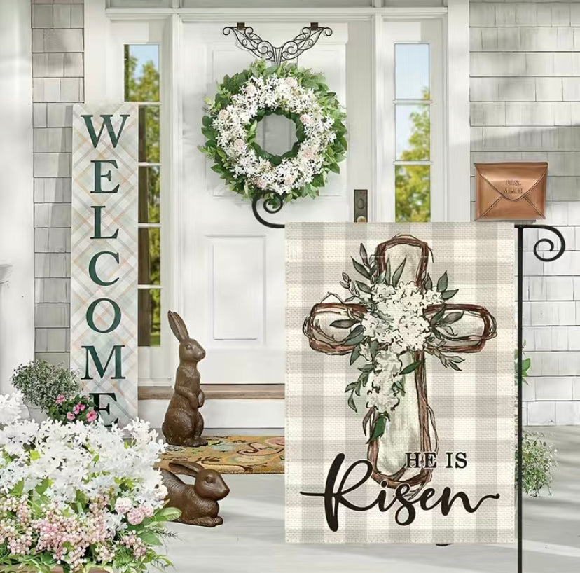 He is Risen garden flag