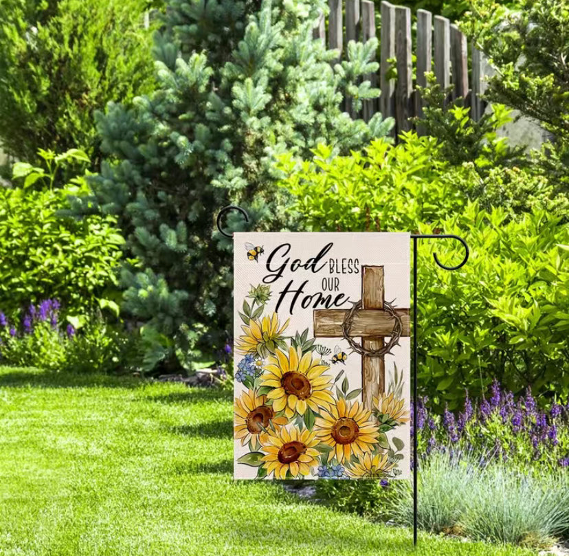 God bless our home garden flag