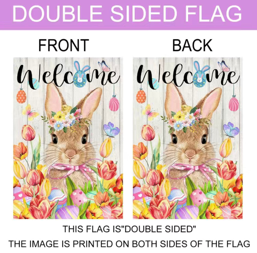 Welcome Bunny Easter garden flag