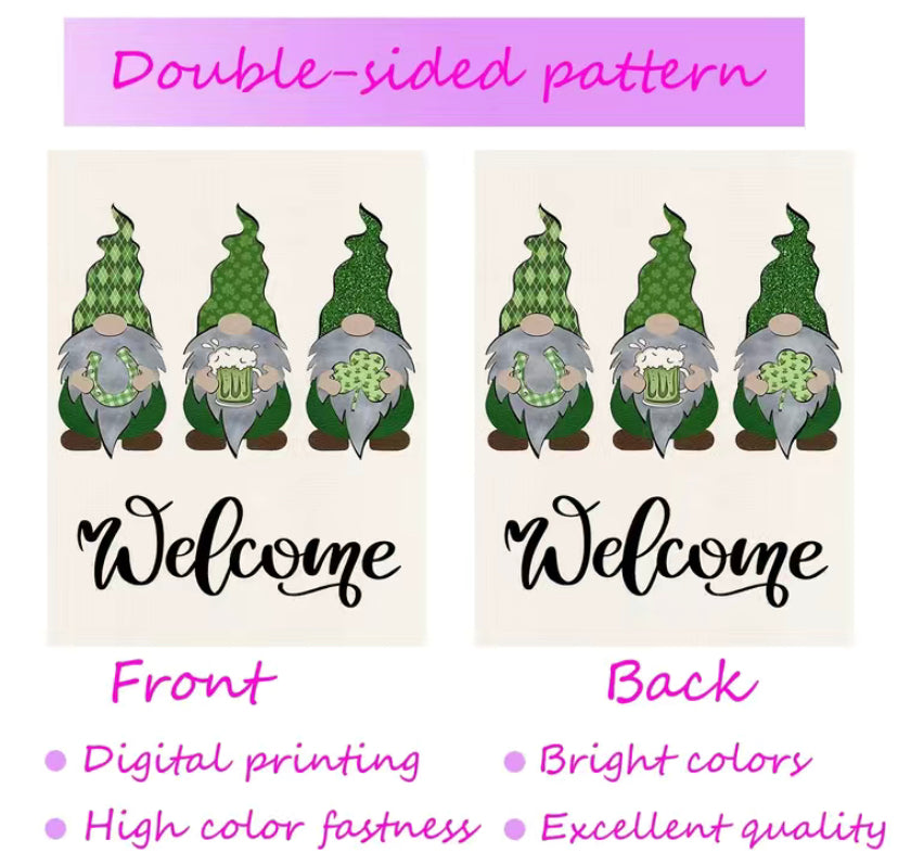 St. Patrick’s Day gnome garden flag