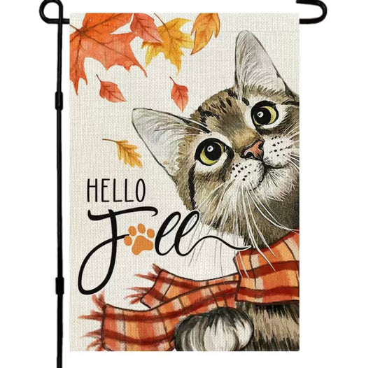 Hello Fall Cat Garden Flag