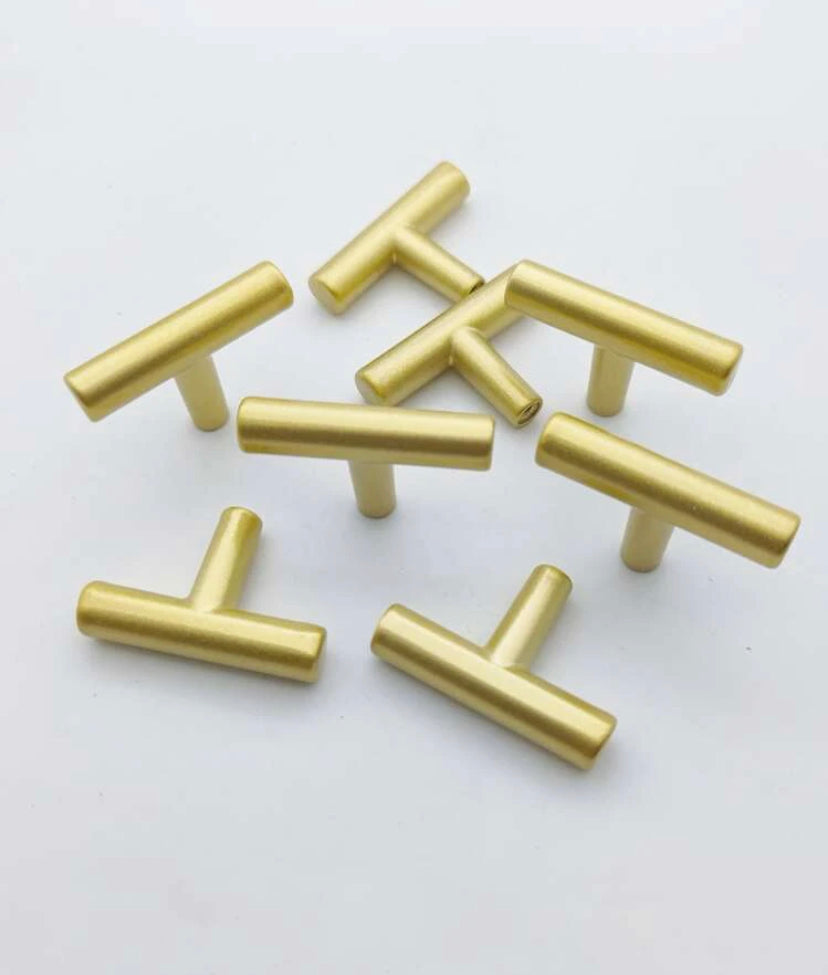 Gold T shape drawer pulls Set of 8
