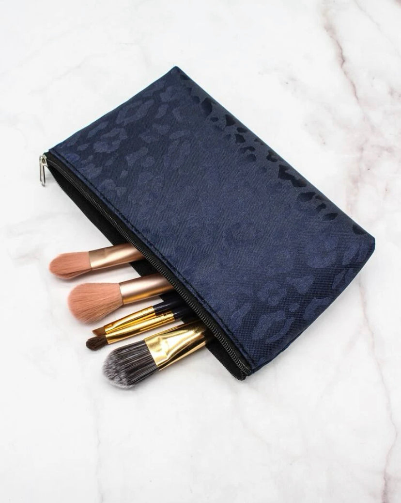Navy blue leopard makeup bag