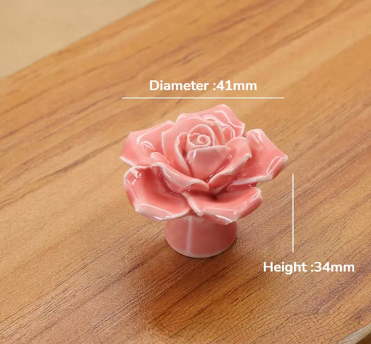 Pink flower knobs Set of 4